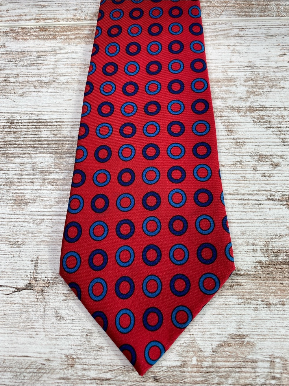 Turnbull & Asser Vintage 100% Silk Tie Red Blue Geometric Oval Extra Long 59”